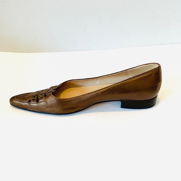 Manolo Blahnik Golden Brown Pointed Toe Flats - Picture 4 of 8